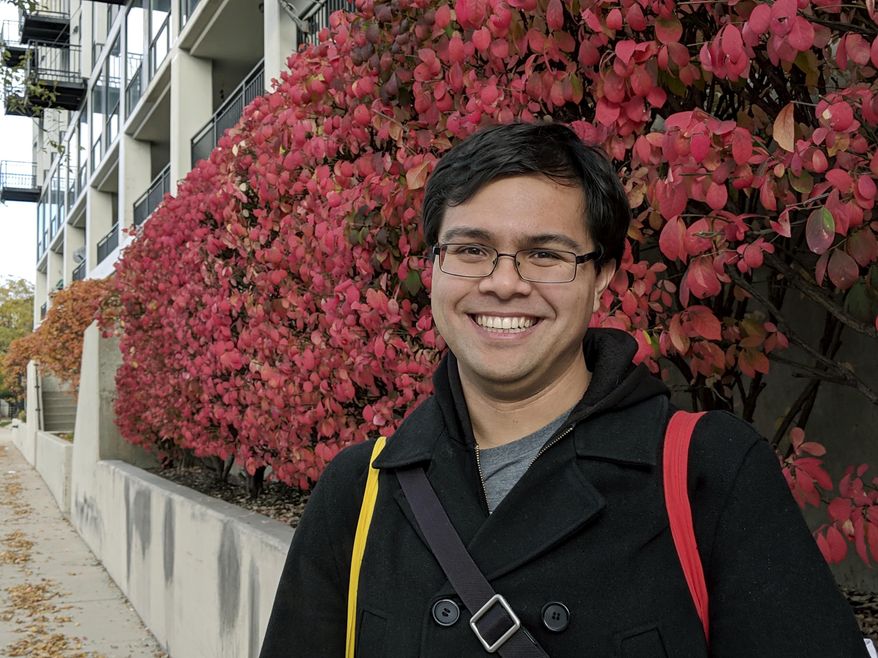 In this image provided by Julia Haslanger, Justin Myers, of The Associated Press, poses for a photo on Nov. 3, 2018, in Chicago. Myers, a veteran data journalist whose work has driven some of the top investigative stories done by the AP in recent years and has helped spearhead automation initiatives across its global newsroom, has been promoted to the position of data editor for the news cooperative. (Julia Haslanger via AP)
