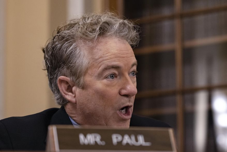 Sen. Rand Paul, R-Ky., speaks during a Senate Small Business and Entrepreneurship confirmation hearing on Isabella Casillas Guzman's nomination to be Administrator of the Small Business Administration on Capitol Hill, Wednesday, Feb. 3, 2021, in Washington. (Tasos Katopodis/Pool via AP)