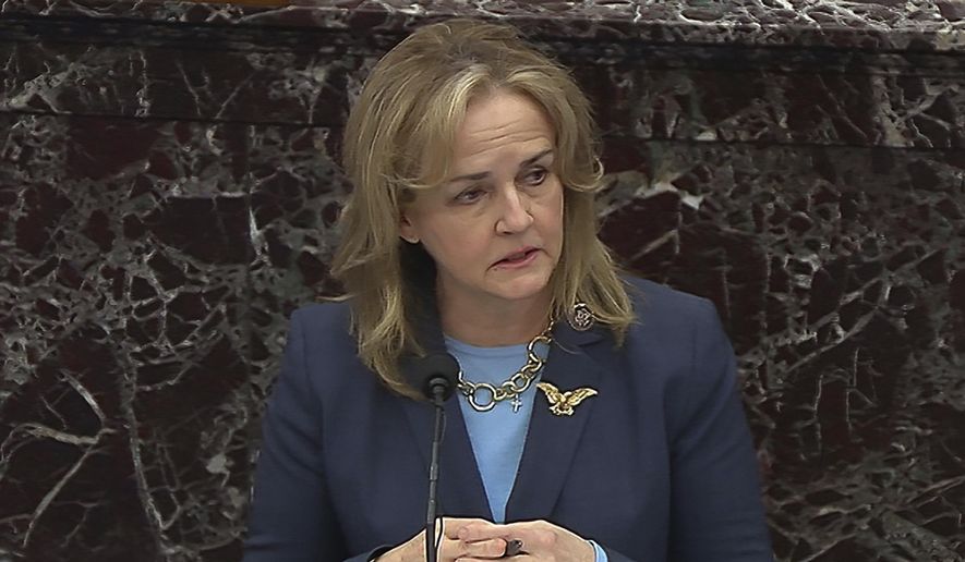 In this image from video, House impeachment manager Rep. Madeleine Dean, D-Pa., speaks during closing arguments in the second impeachment trial of former President Donald Trump in the Senate at the U.S. Capitol in Washington, Saturday, Feb. 13, 2021. (Senate Television via AP) ** FILE **