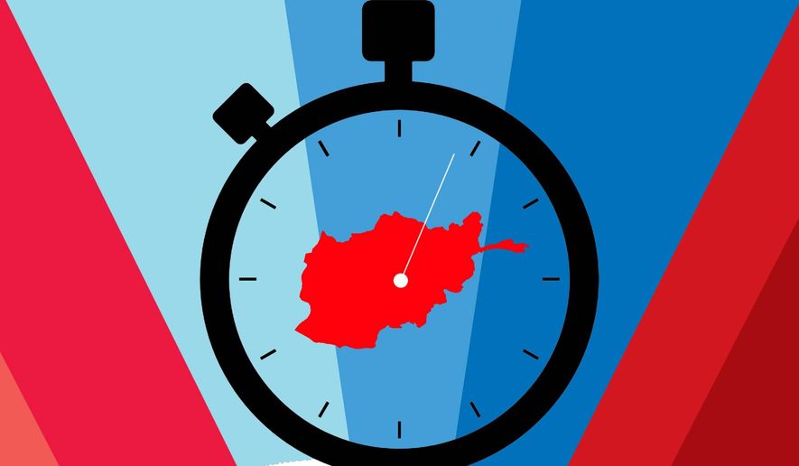 Illustration on decision time in Afghanistan by Linas Garsys/The Washington Times