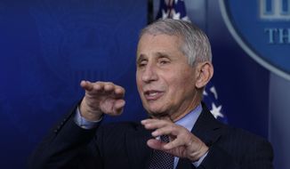 In this Jan. 21, 2021, file photo, Dr. Anthony Fauci, director of the National Institute of Allergy and Infectious Diseases, speaks with reporters at the White House, in Washington. (AP Photo/Alex Brandon, File)