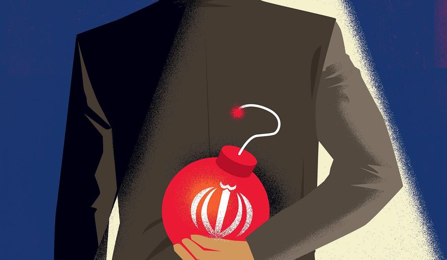Illustration on holding Iran accountable by Linas Garsys/The Washington Times