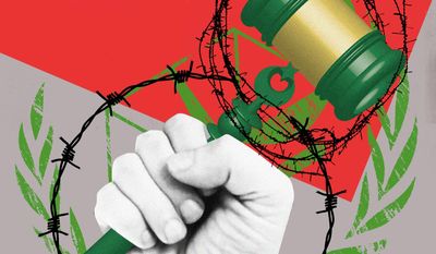 International Criminal Court and Palestine illustration by Linas Garsys / The Washington Times