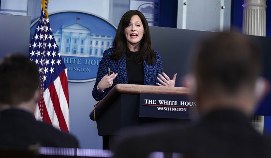 White House deputy national security adviser Anne Neuberger speaks during a press briefing, Wednesday, Feb. 17, 2021, in Washington. (AP Photo/Evan Vucci)