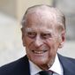 In this Wednesday July 22, 2020 file photo, Britain&#39;s Prince Philip arrives for a ceremony for the transfer of the Colonel-in-Chief of the Rifles from himself to Camilla, Duchess of Cornwall, at Windsor Castle, England. Buckingham Palace says 99-year-old Prince Philip has been admitted to a London hospital after feeling unwell. The palace says the husband of Queen Elizabeth II was admitted to the King Edward VII Hospital on the evening of Tuesday Feb. 16, 2021. (Adrian Dennis/Pool via AP, File)