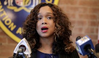 In this Tuesday, Dec. 3, 2019, file photo, Maryland State Attorney Marilyn Mosby speaks during a news conference in Baltimore. (AP Photo/Julio Cortez, File)