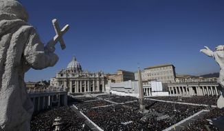 FILE - In this Feb. 27, 2013 file photo, a view of St. Peter&#39;s Square at the Vatican. The Vatican said Friday it’s expecting a 50 million euro deficit this year because of pandemic-related losses, though the deficit climbs to 80 million euros when donations from the faithful and other funds are excluded. (AP Photo/Andrew Medichini)