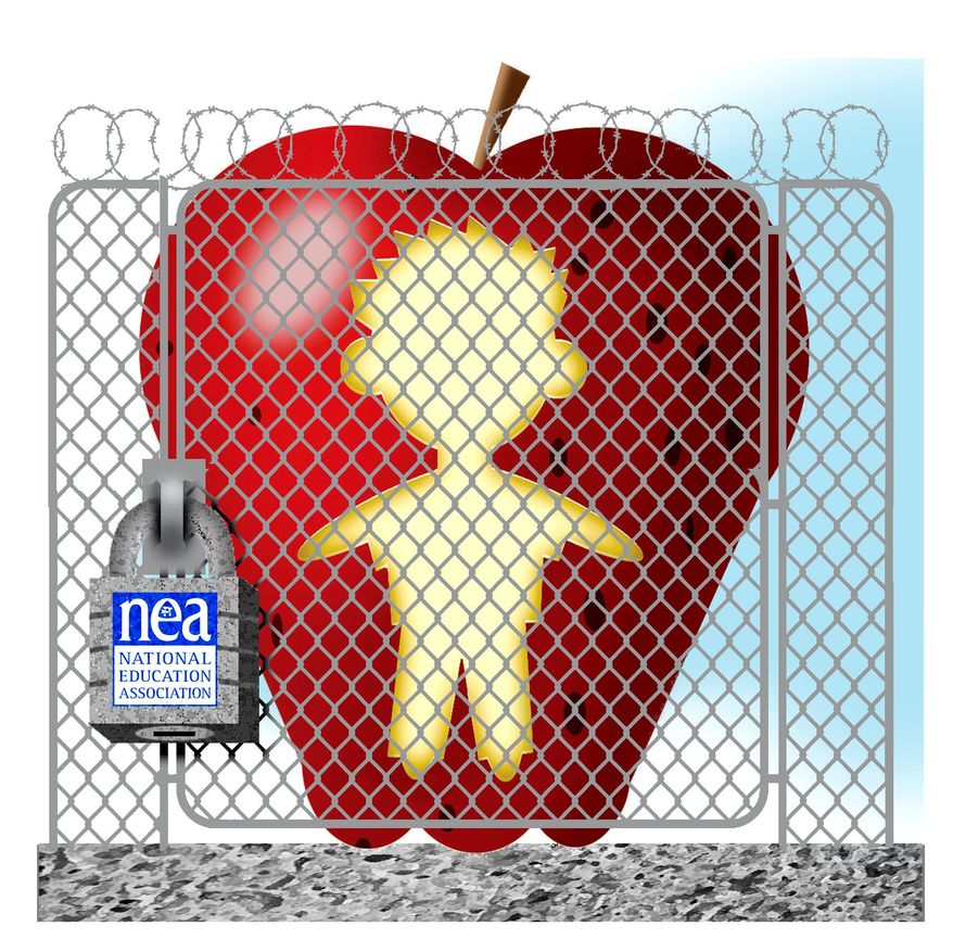 Illustration on the NEA and school re-openings by Alexander Hunter/The Washington Times