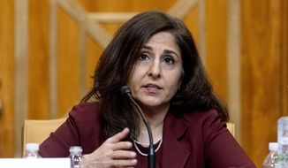 In this Feb. 10, 2021, photo, Neera Tanden, President Joe Biden&#39;s nominee for director of the Office of Management and Budget (OMB), testifies during a Senate Committee on the Budget hearing on Capitol Hill in Washington. (AP Photo/Andrew Harnik, Pool) **FILE**
