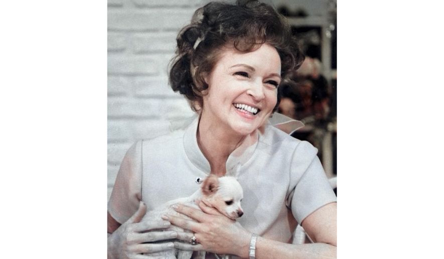 This colorized image released by Margate And Chandler, Inc. shows actress and animal activist Betty White with a puppy from her 1970s series “The Pet Set.&amp;quot; The restored 39-episode series, renamed &amp;quot;Betty White’s Pet Set,” features celebrity guests Mary Tyler Moore, Carol Burnett, Burt Reynolds, James Brolin and Della Reese. (Margate And Chandler, Inc. via AP)