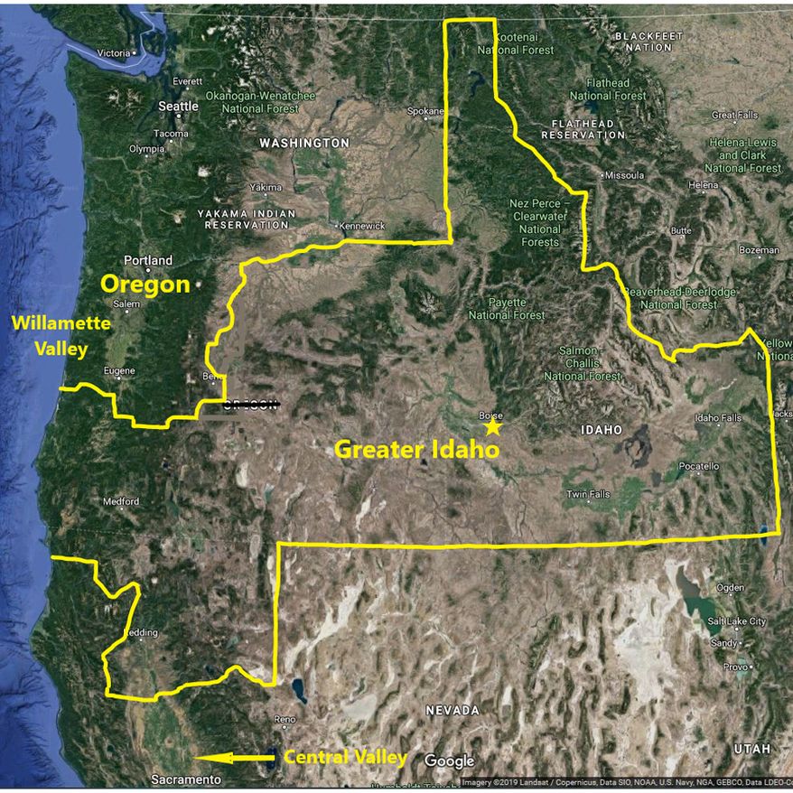 Move Oregon&#39;s Border seeks to bring rural Oregon and northern California counties into neighboring Idaho. (Image courtesy of Move Oregon&#39;s Border)