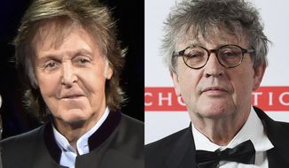 Paul McCartney appears during his One on One Tour  in Tinley Park, Ill., on July 26, 2017, left, and poet Paul Muldoon appears at the 2019 PEN America Literary Gala in New York on May 21, 2019. McCartney&#39;s memoir, “The Lyrics: 1956 to the Present,&amp;quot; will be released Nov. 2.  The 78-year-old McCartney will trace his life through 154 songs, from his teens and early partnership with fellow Beatle John Lennon to his solo work over the past half century. Muldoon will be the editor and will contribute an introduction. (Photos by Rob Grabowski/Invision/AP, left, and Evan Agostini/Invision/AP)
