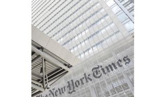 This June 22, 2019, file photo shows the exterior of the New York Times building in New York.  (AP Photo/Julio Cortez, File)  **FILE**