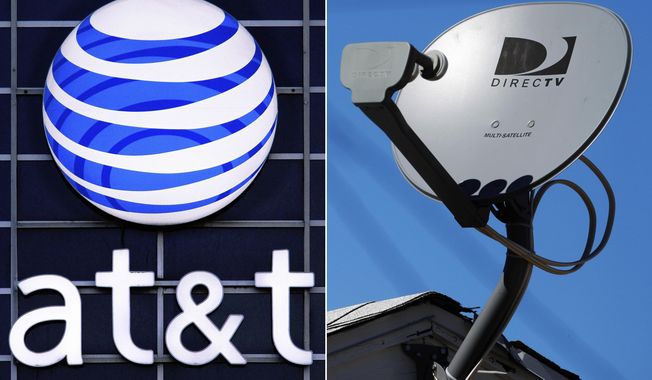 FILE - This file combo made from file photos shows the AT&amp;amp;T logo on the side of a corporate office in Springfield, Ill., left, and a DirecTV satellite dish atop a home in Los Angeles. AT&amp;amp;T is spinning off its DirecTV into a new company at a fraction of the $48.5 billion it paid in 2015. The satellite TV service has lost millions of customers on AT&amp;amp;T&#x27;s watch. (AP Photo/File)