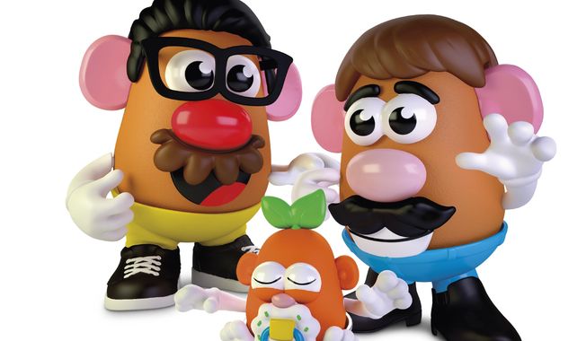 This photo provided by Hasbro shows the new Potato Head world.  Mr. Potato Head is no longer a mister. Hasbro, the company that makes the potato-shaped plastic toy, is giving the spud a gender neutral new name: Potato Head. The change will appear on boxes this year.  (Hasbro via AP)