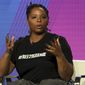 In this Feb. 11, 2019, file photo, Patrisse Cullors, Black Lives Matter co-founder, participates in the &amp;quot;Finding Justice&amp;quot; panel during the BET presentation at the Television Critics Association Winter Press Tour at The Langham Huntington in Pasadena, Calif. The Black Lives Matter Global Network Foundation, which grew out of the creation of the Black Lives Matter movement, is formally expanding a $3 million financial relief fund that it quietly launched in February 2021, to help people struggling to make ends meet during the ongoing coronavirus pandemic. (Photo by Willy Sanjuan/Invision/AP, File)