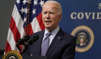 President Joe Biden speaks during an event to commemorate the 50 millionth COVID-19 shot, in the South Court Auditorium on the White House campus, Thursday, Feb. 25, 2021, in Washington. (AP Photo/Evan Vucci)