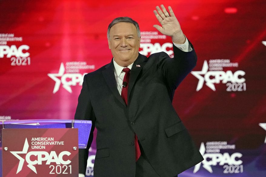 Former Secretary of State Mike Pompeo waves as he is introduced at the Conservative Political Action Conference (CPAC) Saturday, Feb. 27, 2021, in Orlando, Fla. (AP Photo/John Raoux) ** FILE **