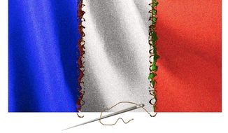 Illustration on efforts to maintain french unity by Alexander Hunter/The Washington Times