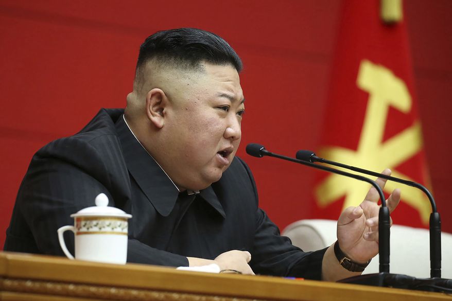 In this photo provided by the North Korean government, North Korean leader Kim Jong Un delivers a speech during a workshop of chief secretaries of city and county committees of the ruling Workers&#39; Party in Pyongyang, North Korea, Thursday, March 4, 2021.  Independent journalists were not given access to cover the event depicted in this image distributed by the North Korean government. The content of this image is as provided and cannot be independently verified. (Korean Central News Agency/Korea News Service via AP)