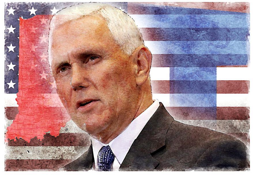 Illustration on Mike Pence by Alexander Hunter/The Washington times