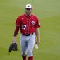 Washington Nationals starting pitcher Stephen Strasburg (37) walks to the bullpen before a spring training baseball game against the Houston Astros, Tuesday, March 9, 2021, in West Palm Beach, Fla. (AP Photo/Lynne Sladky) **FILE**