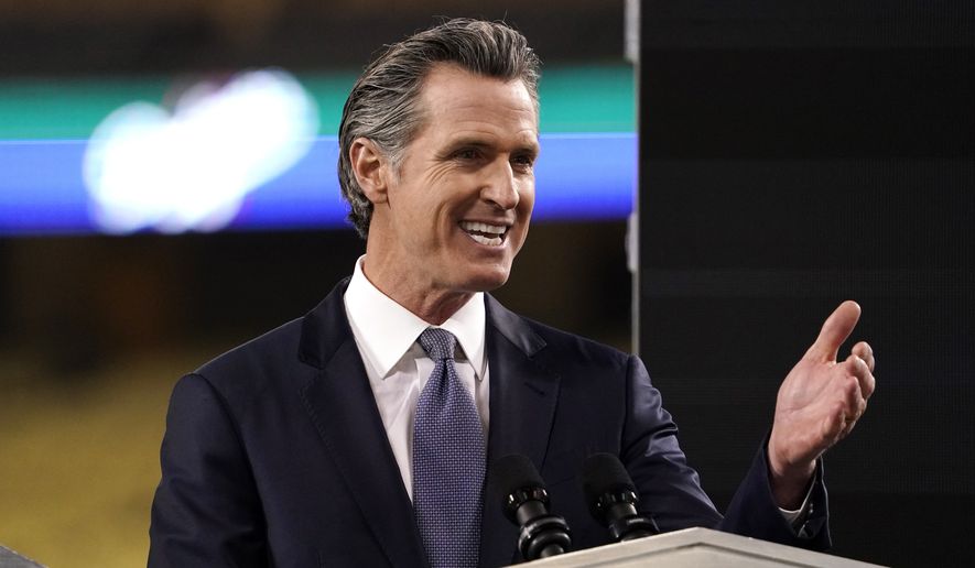 California Gov. Gavin Newsom delivers his State of the State address from Dodger Stadium Tuesday, March 9, 2021, in Los Angeles. (AP Photo/Mark J. Terrill)