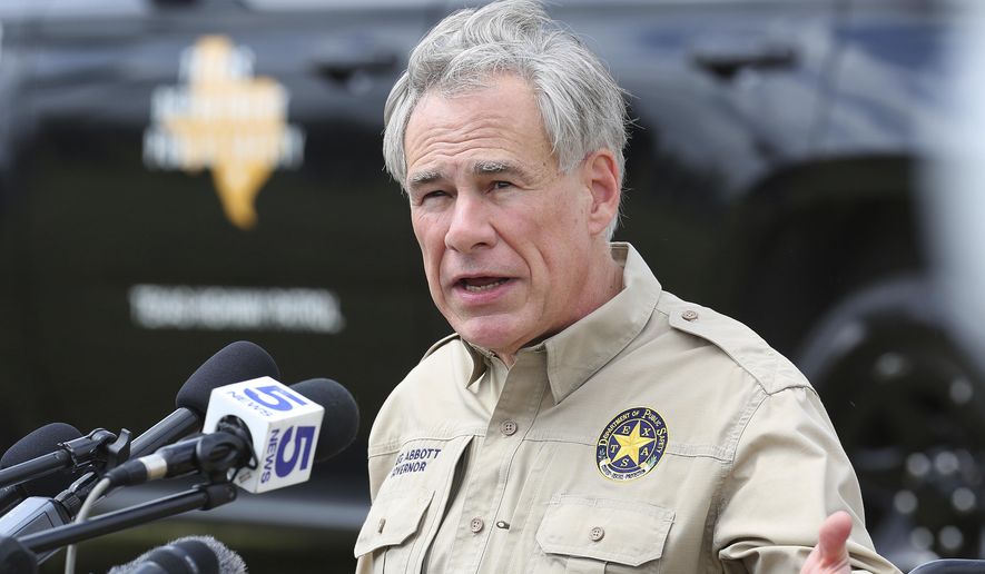 Texas Gov. Greg Abbott speaks on the topic of illegal immigration during a press conference on the border at Anzalduas Park, Tuesday, March 9, 2021, in Mission, Texas. (Joel Martinez/The Monitor via AP)