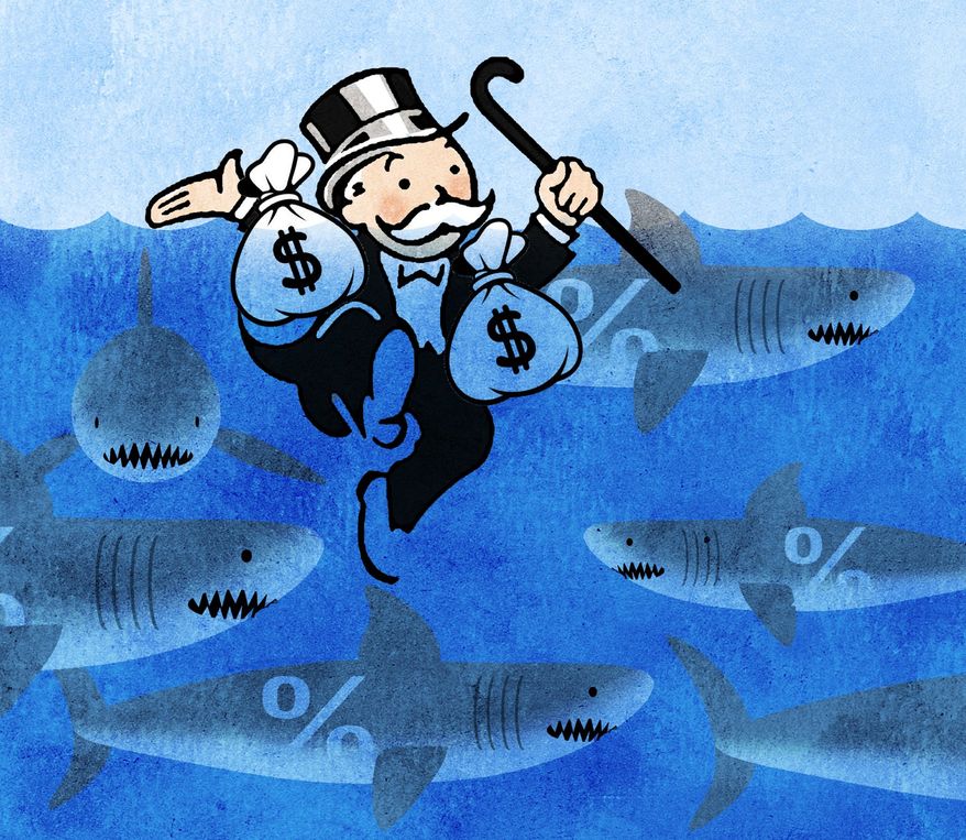 Illustration on a wealth tax by Alexander Hunter/The Washington Times