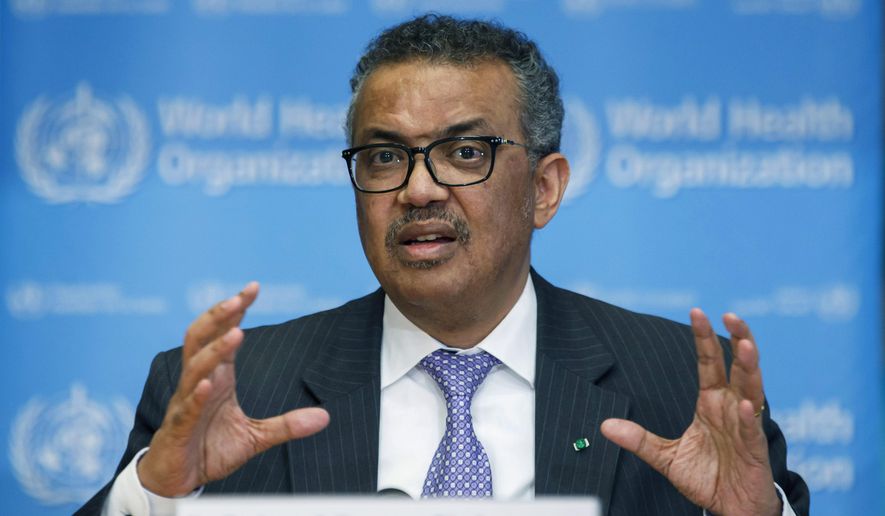 In this Monday, March 9, 2020, file photo, Tedros Adhanom Ghebreyesus, director-general of the World Health Organization, speaks during a news conference, at the WHO headquarters in Geneva, Switzerland. (Salvatore Di Nolfi/Keystone via AP, File)