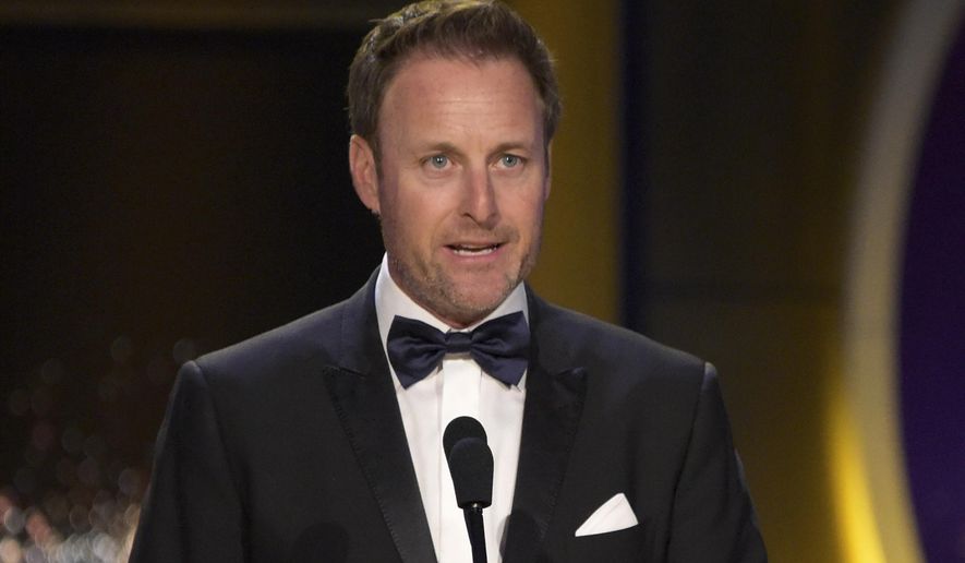 FILE - In this April 29, 2018, file photo, Chris Harrison presents the award for outstanding entertainment talk show host at the Daytime Emmy Awards at the Pasadena Civic Center in Pasadena, Calif. Harrison will not host the upcoming season of “The Bachelorette” following controversy over racially insensitive comments, and will instead be replaced with two former contestants, ABC Entertainment and Warner Horizon said in a statement Friday, March 12, 2021. (Photo by Richard Shotwell/Invision/AP, File)
