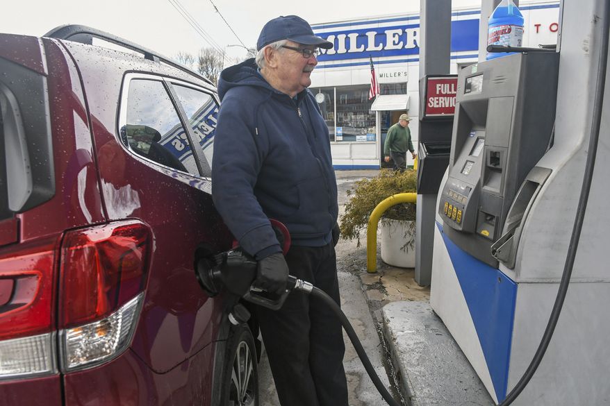Gasoline and diesel prices have jumped nearly 30% since November. The national average for a gallon of regular hit $2.85 Sunday. (Associated Press)