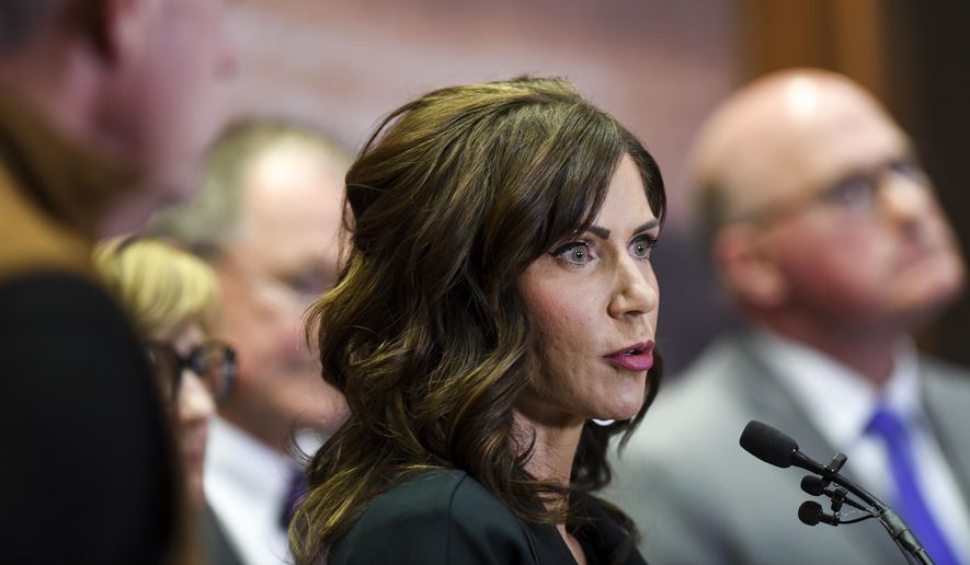 In this March 17, 2020, file photo, South Dakota Gov. Kristi Noem gives an update on the coronavirus in South Dakota, at the Sanford Center in Sioux Falls, S.D. Some of the nation&#39;s governors&#39; offices routinely block access to public records to keep the public in the dark about key decisions involving the coronavirus pandemic. Noem&#39;s outspoken business-as-usual approach throughout the coronavirus pandemic has made her a darling of national conservatives and allowed her to hopscotch across the country as a fundraising force. (Abigail Dollins/The Argus Leader via AP, File)/The Argus Leader via AP)