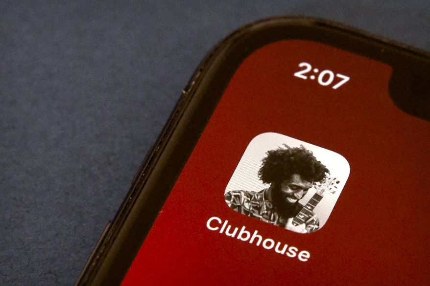 In this Feb. 9, 2021, photo, the icon for the social media app Clubhouse is seen on a smartphone screen in Beijing. (AP Photo/Mark Schiefelbein) **FILE**