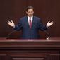 Florida Gov. Ron DeSantis gives his State of the State speech in the House of Representatives chamber on the first day of the 2021 Legislative Session in Tallahassee, Fla. Tuesday, March 2, 2021. (Tori Lynn Schneider/Tallahassee Democrat via AP)