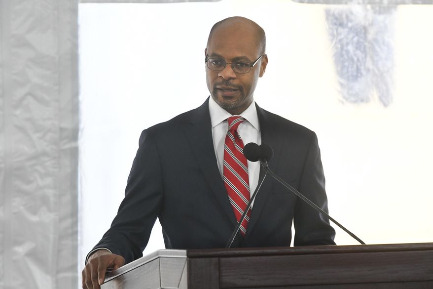 FILE - In this Feb. 11, 2020 file photo, Harold Melton, Chief Justice for the Supreme Court of Georgia, speaks during a dedication of the state's Nathan Deal Judicial Center in Atlanta. Melton told lawmaker on Tuesday, March 16, 2021, that it could take two to three years for courts to reduce a backlog of jury trials after trials were suspended during the coronavirus pandemic. (AP Photo/John Amis, File)