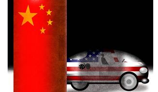 Illustration on China and Biden&#39;s planned green policies by Alexander Hunter/The Washington times