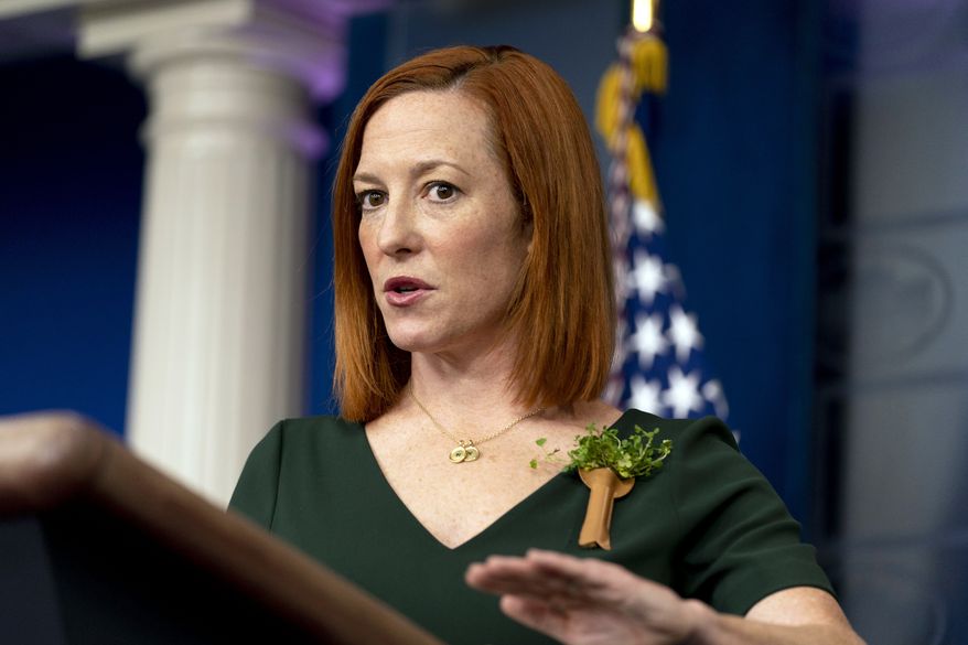 White House press secretary Jen Psaki speaks during a press briefing at the White House, Wednesday, March 17, 2021, in Washington. (AP Photo/Andrew Harnik)