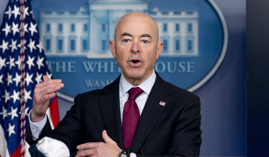 In this March 1, 2021, photo, Homeland Security Secretary Alejandro Mayorkas speaks during a press briefing at the White House in Washington. (AP Photo/Andrew Harnik) ** FILE **
