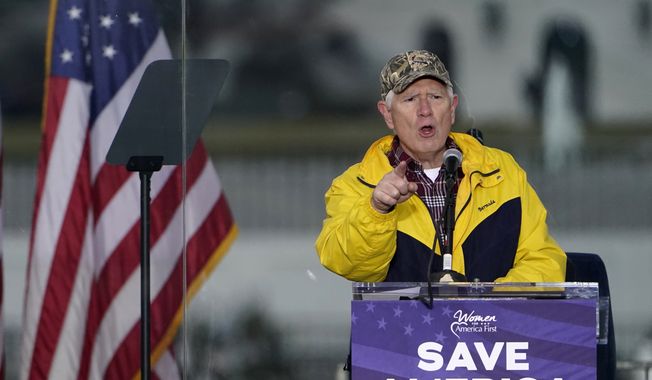 In this Jan. 6, 2021, file photo, Rep. Mo Brooks, Alabama Republican, speaks in Washington, at a rally in support of President Donald Trump called the &quot;Save America Rally.&quot; (AP Photo/Jacquelyn Martin, File)
