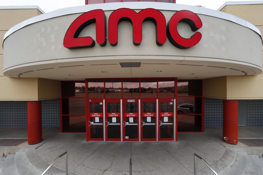 This May 8, 2020, file photo shows an AMC Theatre in Clinton Township, Mich. (AP Photo/Paul Sancya) ** FILE **