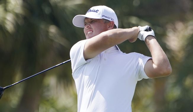 Matt Jones of Australia hits from the 18th tee during the first round of the Honda Classic golf tournament, Thursday, March 18, 2021, in Palm Beach Gardens, Fla. Jones tied the course record at PGA National with a 9-under 61. (AP Photo/Marta Lavandier)