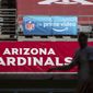 In this Saturday, Dec. 26, 2020, file photo, An &#x27;NFL on prime video&#x27; banner hangs on the field prior to an NFL football game between the San Francisco 49ers and Arizona Cardinals in Glendale, Ariz. The NFL will nearly double its media revenue to more than $10 billion a season with new rights agreements announced Thursday, March 18, 2021 including a deal with Amazon Prime Video that gives the streaming service exclusive rights to “Thursday Night Football” beginning in 2022.(AP Photo/Jennifer Stewart, File) **FILE**
