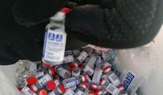 In this photo released by Mexico&#39;s tax agency, SAT, on March 17, 2021, officials show vials of seized, alleged Sputnik V vaccines for COVID-19 in Campeche, Mexico. RDIF, the Russian entity that paid for the vaccine&#39;s development, said these vaccines were fake after Mexican authorities seized them from a private plane en route to Honduras on March 17. (Mexican tax agency SAT via AP)