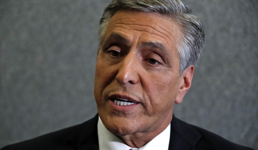 FILE - In this Oct. 26, 2018, file photo, Lou Barletta speaks after a debate in the studio of KDKA-TV in Pittsburgh. Barletta, a former congressman who unsuccessfully challenged U.S. Sen. Bob Casey in 2018, said Friday, March 19, 2021, that he will make a decision in the next few weeks on whether to seek the Republican nomination for governor of Pennsylvania in 2022. (AP Photo/Gene J. Puskar, File)