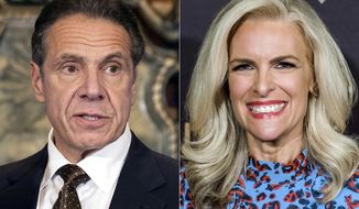 Former New York Gov. Andrew M. Cuomo appears during a news conference about the COVID-19 vaccine at the State Capitol in Albany, N.Y., on Dec. 3, 2020, left, and Fox News&#39; Janice Dean attends a screening of &quot;A Lifetime of Sundays&quot; in New York on Sept. 18, 2019. Dean has turned into one of New York Gov. Andrew Cuomo&#39;s fiercest critics after both of her in-laws died of the coronavirus last spring in elderly care facilities. (AP Photo)