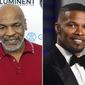 In this combination photo, Mike Tyson, left, attends a celebrity golf tournament on Aug. 2, 2019, in Dana Point, Calif. and Jamie Foxx arrives at the Vanity Fair Oscar Party on Feb. 24, 2019, in Beverly Hills, Calif. Tyson says he&#39;s producing a limited series about his life and career. Foxx will play the boxing great in the project that also counts Foxx and filmmaker Martin Scorsese as producers. (Photos by Willy Sanjuan/Invision/AP, left, and Evan Agostini/Invision/AP)