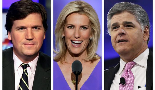 A new study from the Pew Research Center found that Fox News continues to win the battle for the conservative and the Republican audience. It far outpaces its rivals Newsmax and One America News. (Associated Press photographs)