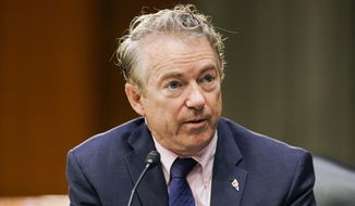 Sen. Rand Paul, R-Ky., is shown here in a hearing on Capitol Hill in Washington, in this Tuesday, March 23, 2021 file photo. (Greg Nash/Pool via AP)  **FILE**