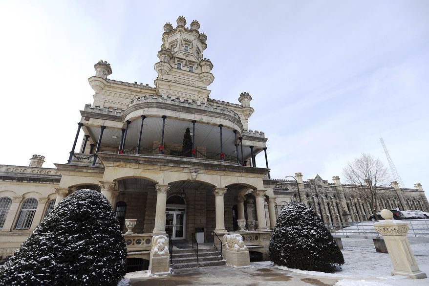 File-This Dec. 25, 2017, file photo shows Anamosa State Penitentiary in Anamosa, Iowa. A nurse and a correctional officer at the Anamosa State Penitentiary in eastern Iowa died Tuesday, March 23, 2021, after an inmate attacked multiple staff members and other inmates, state officials said. (Liz Martin/The Gazette via AP, File)